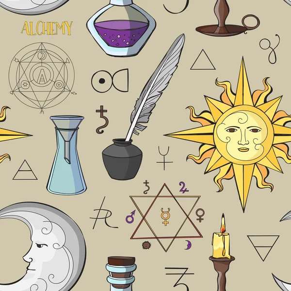 Alchemie symbolen patroon — Stockvector
