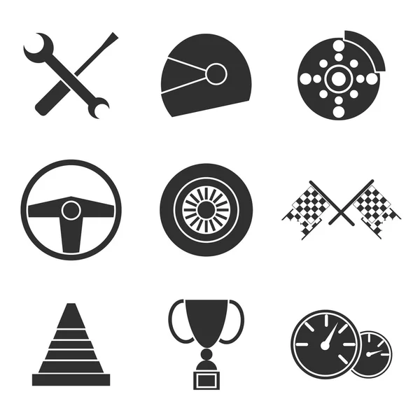 Jeu d'icônes plates de course automobile — Image vectorielle