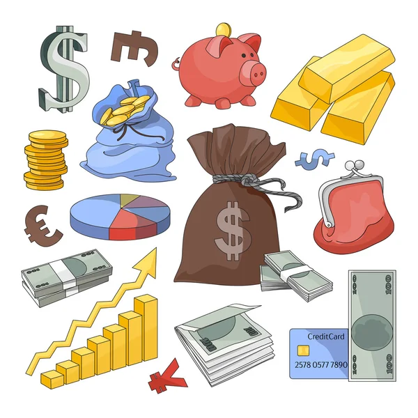 Financiën en valuta icons set. — Stockvector