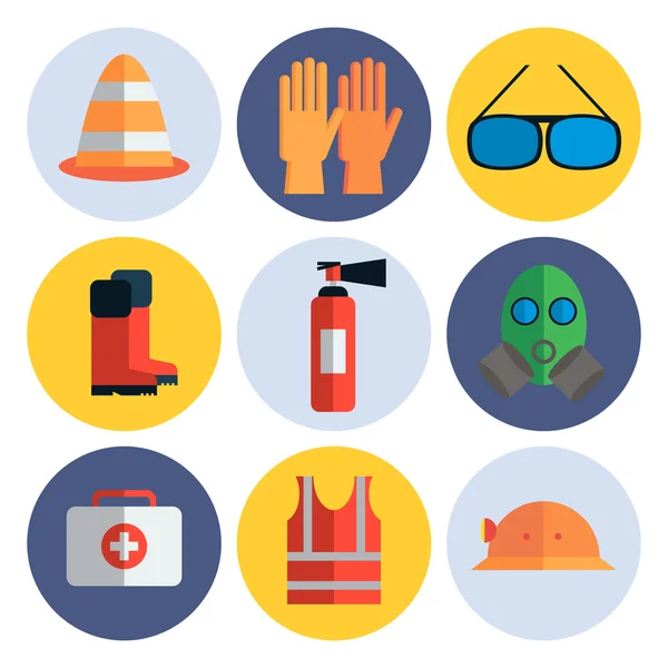 Safety equipment flat icon set — Stock Vector