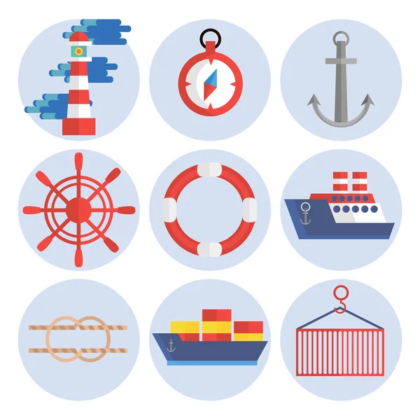 Conjunto de ícones planos do porto marítimo — Vetor de Stock