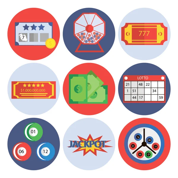 Lottery flat icons set Stock Vector
