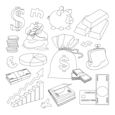 Ekonomi ve para birimi Icons set.