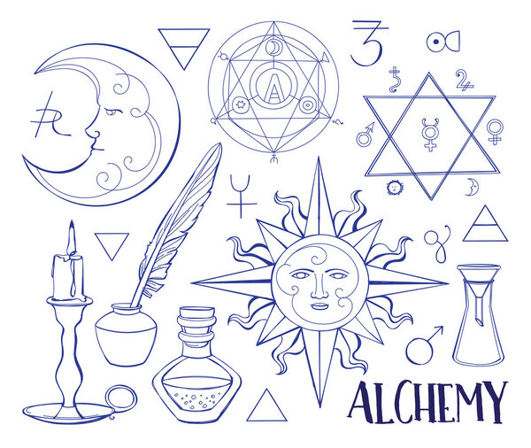 Set of trendy vector Alchemy symbols