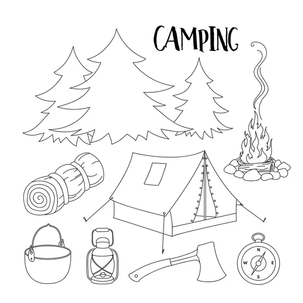 Ensemble de symboles d'équipement de camping — Image vectorielle