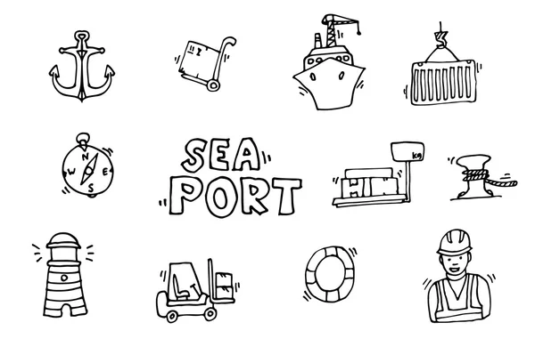 Puerto de mar negro iconos conjunto — Vector de stock