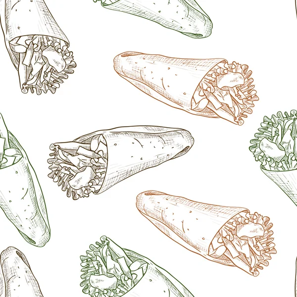 Modèle sans couture burrito scetch — Image vectorielle