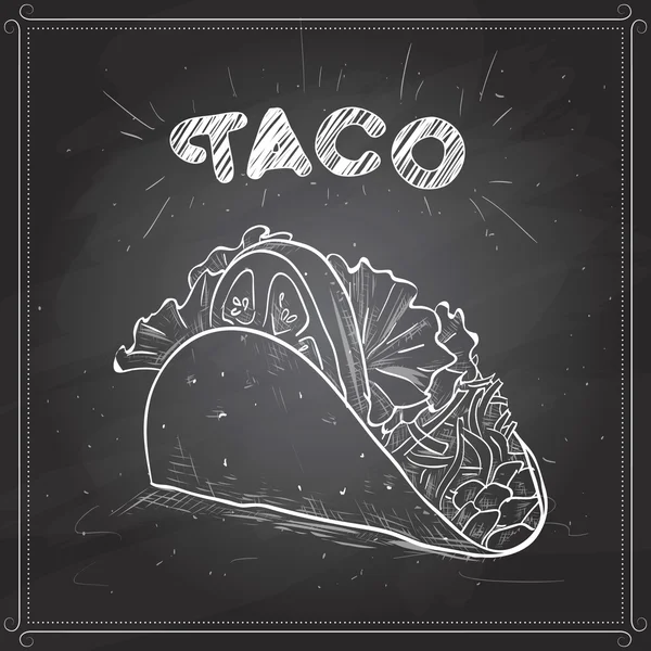 Taco scetch pada papan hitam - Stok Vektor