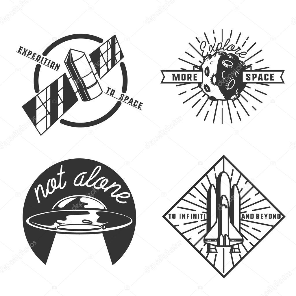 Vintage space emblems and astronaut badges, logos and labels. Vintage style