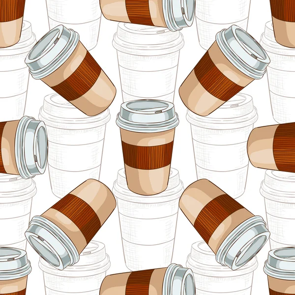 Nahtlose Muster Coffee to go Skizze und Farbe — Stockvektor