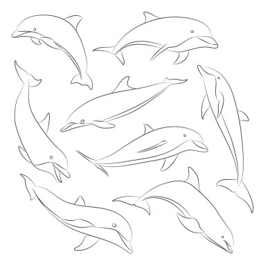 Vektör el yunuslar çizilmiş kümesi