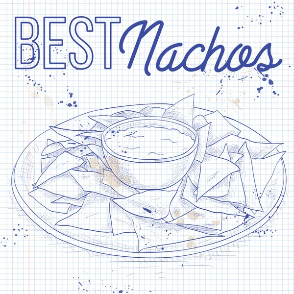 Ricetta di Nachos su una pagina di notebook — Vettoriale Stock