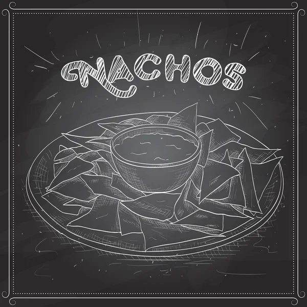 Nachos scetch pada papan hitam - Stok Vektor