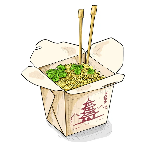 Chinese noodles box color picture — Stock Vector