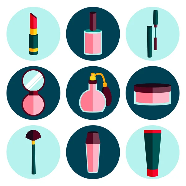 Set di icone piatte cosmetiche — Vettoriale Stock