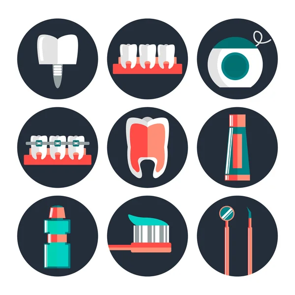 Tema dental iconos planos — Vector de stock