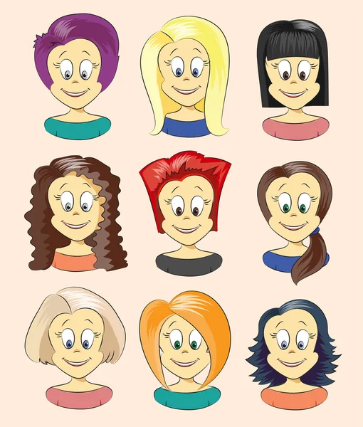Fashion female avatars. Hairstyles — Stock Vector