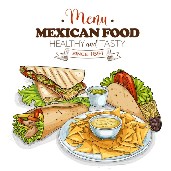 Menú de comida mexicana — Vector de stock