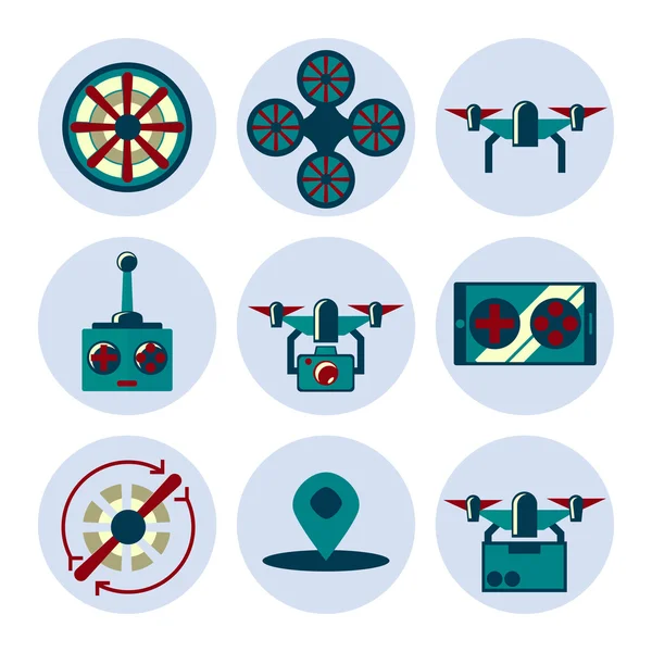 Quadrocopter platte icons set — Stockvector