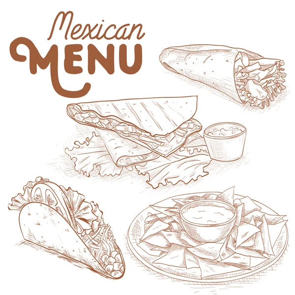 Scetch makanan meksiko - Stok Vektor