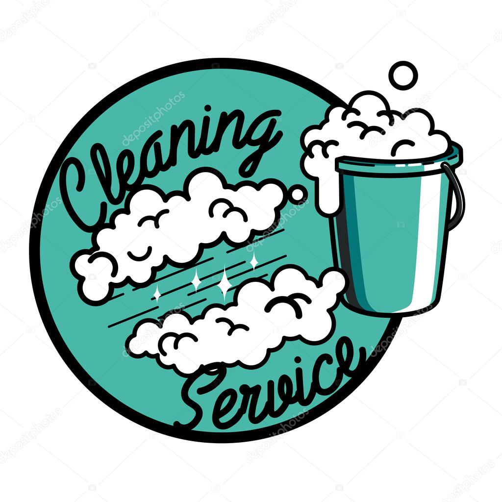 Color vintage cleaning service emblem. Vector illustration, EPS 10