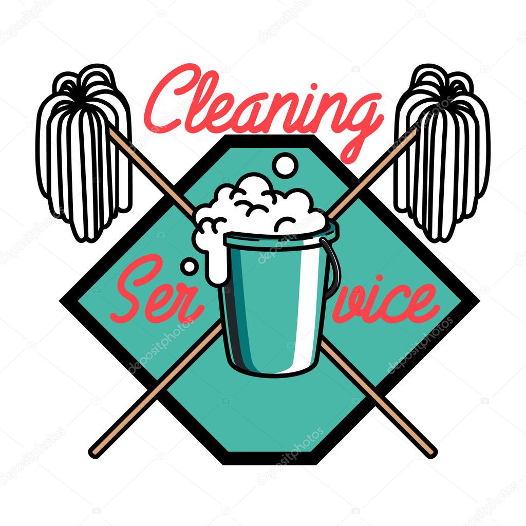 Color vintage cleaning service emblem. Vector illustration, EPS 10