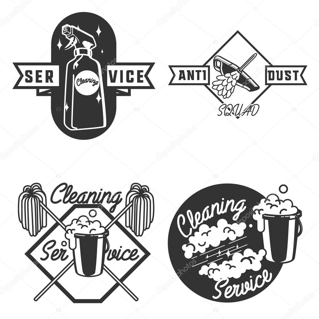 Set of vintage cleaning service emblems, labels and designed elements.