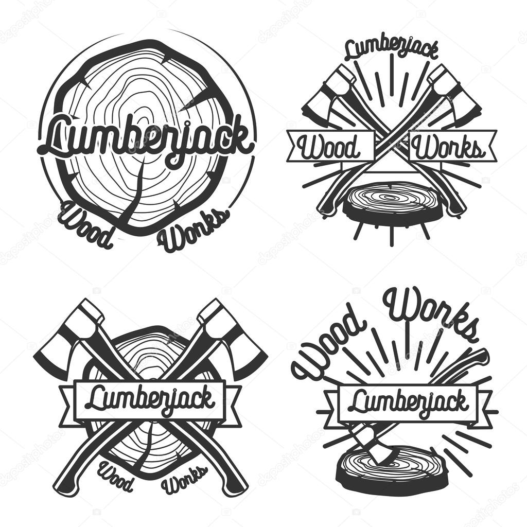 Set of vintage lumberjack labels and design elements. Vector illustration.