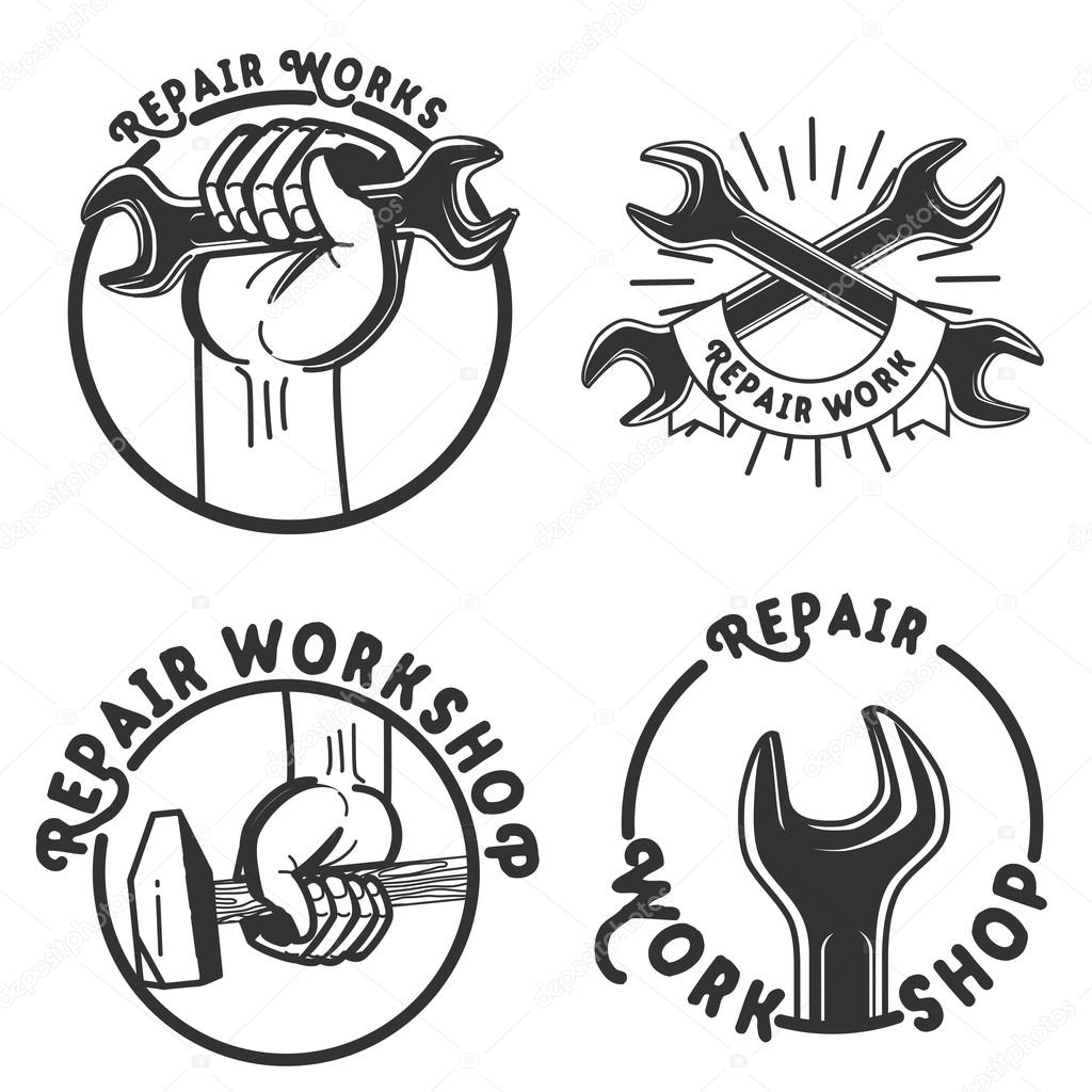 Vintage repair workshop emblems. Vector illustration, EPS 10
