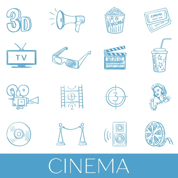 Conjunto de ícones de cinema desenhado à mão —  Vetores de Stock