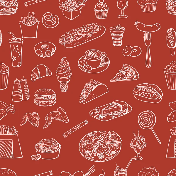 Patrón de comida rápida dibujado a mano — Vector de stock