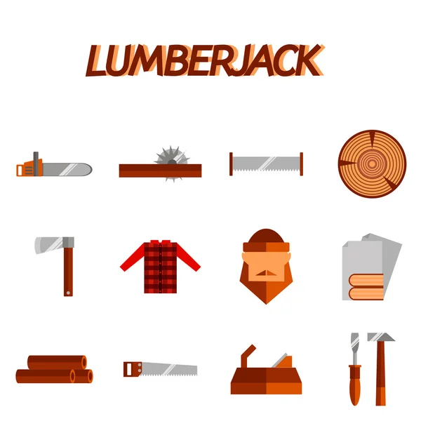 Lumberjack platt Ikonuppsättning — Stock vektor