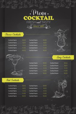 Çizim dikey kokteyl menü tasarımı