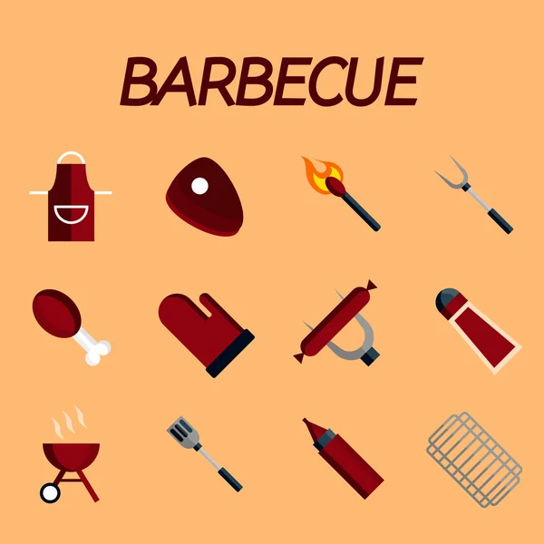 Barbacoa icono plano conjunto — Vector de stock