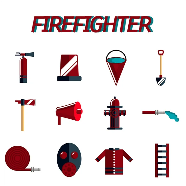 Firefighter flat icon set — Stock Vector