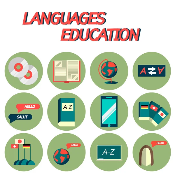 Línguas educação plana conjunto de ícones —  Vetores de Stock