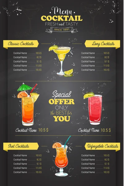 Zeichnung vertikalen Cocktail-Menü-Design — Stockvektor