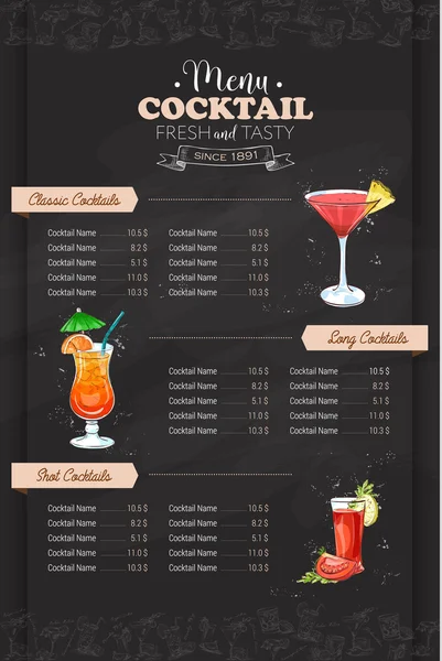 Tekening verticale cocktailkaart ontwerp — Stockvector