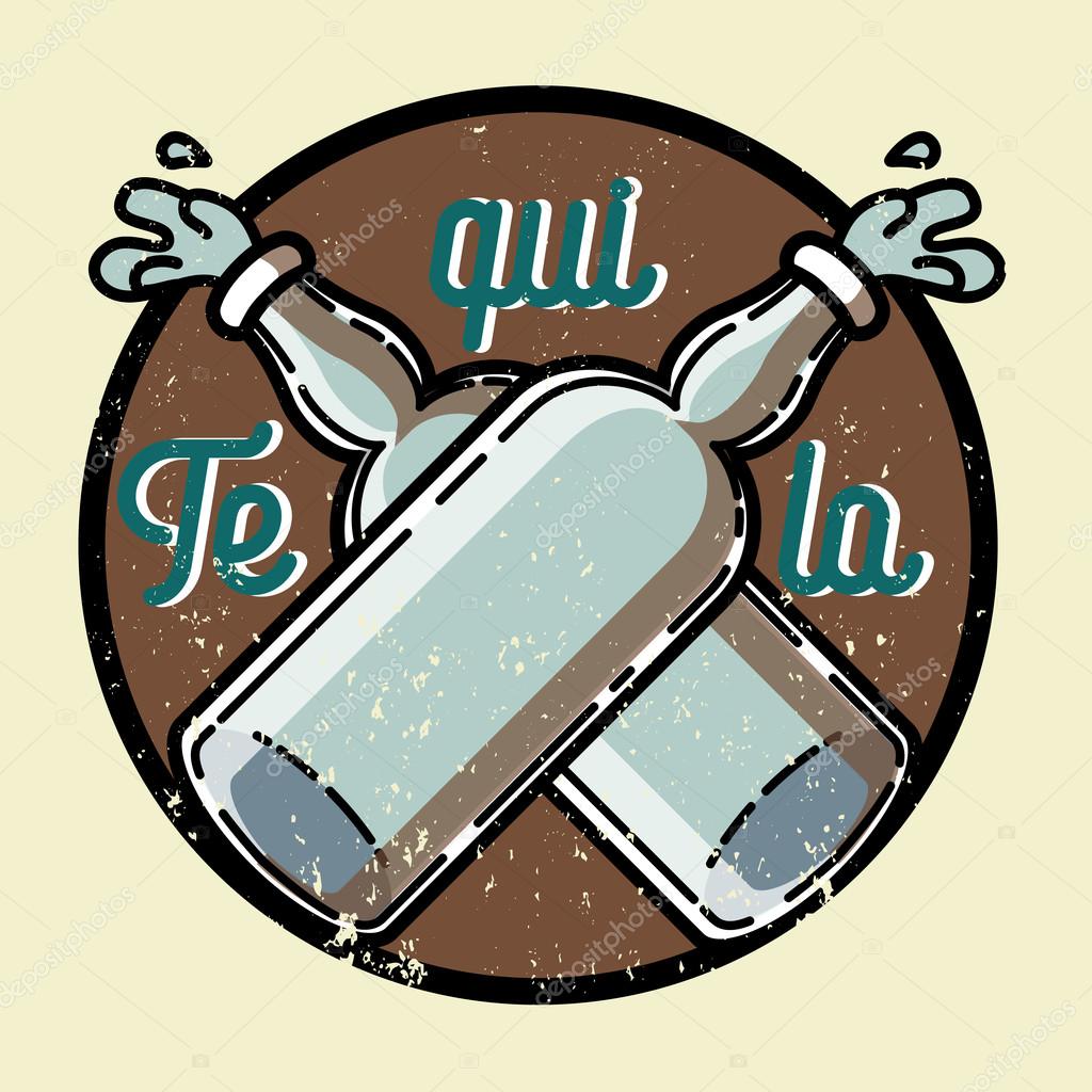 Color vintage tequila emblem. Mexican alcohol drink, berida. Vector illustration, EPS 10