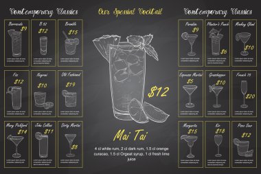 Çizim yatay kokteyl menü tasarımı geri