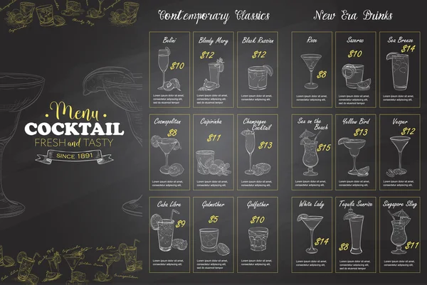 Front Drawing horisontal cocktail menu design — Stock Illustration Front Drawing horisontal cocktail menu design Royalty Free Stock Vectors