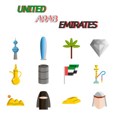 Birleşik Arap Emirlikleri düz Icon set