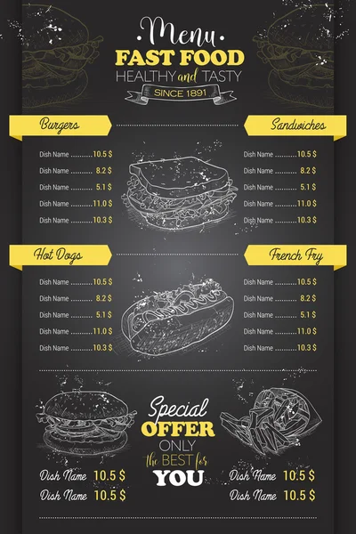 Desenho de scetch vertical de menu de fast food — Vetor de Stock