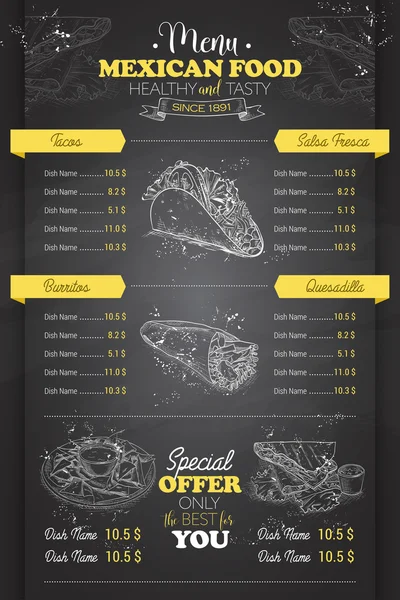 Disegno verticale scetch del menu di cibo messicano — Vettoriale Stock