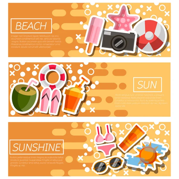 Conjunto de Banners Horizontales sobre Playa — Vector de stock