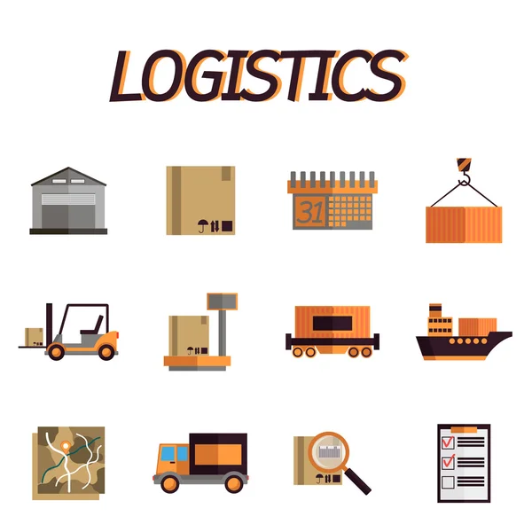 Conjunto de iconos plano logístico — Vector de stock