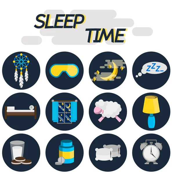 Ensemble d'icônes plates temps de sommeil — Image vectorielle