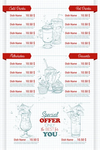 Ristorante menu scetch verticale — Vettoriale Stock