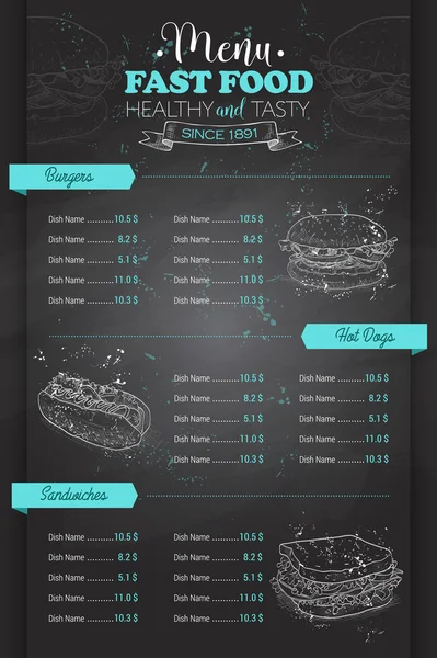 Kreslení svislých scetch fast food menu — Stockový vektor