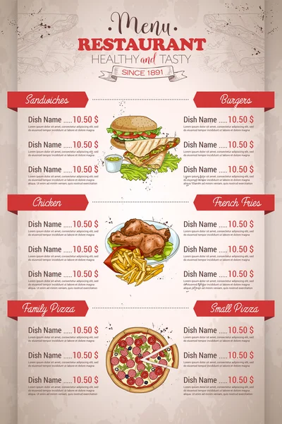 Restoran dikey renk menüsü